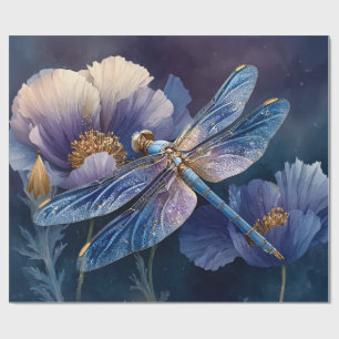 Blue Dragonfly with Golden Wings Decoupage Wrapping Paper