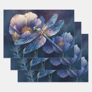 Blue Dragonfly with Golden Wings Decoupage Wrapping Paper Sheets