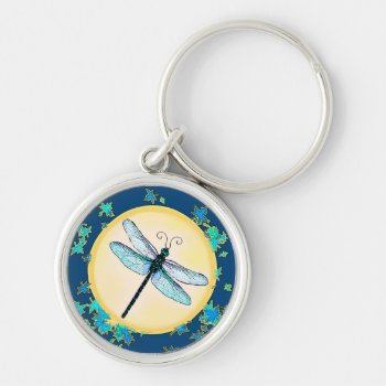 Blue Dragonfly With Leaves Keychain by AutumnRoseMDS at Zazzle