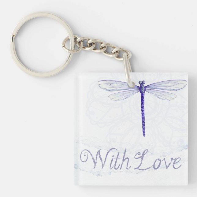 Blue Dragonfly With Love Acrylic Keychain (Front)