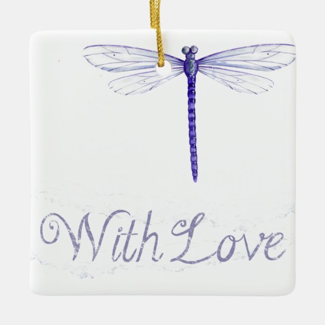 Blue Dragonfly With Love Ornament (Front)