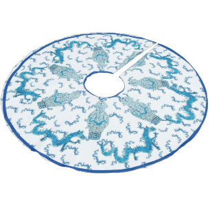 Blue Dragons Chinoiserie Ginger Jar Jars    Brush Brushed Polyester Tree Skirt