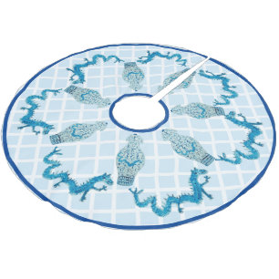 Blue Dragons Chinoiserie Ginger Jar Jars    Brushed Polyester Tree Skirt