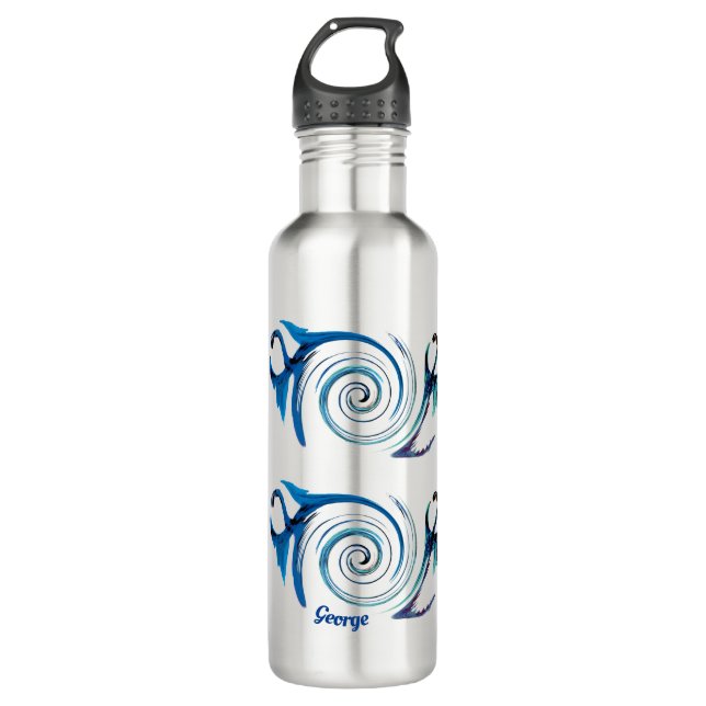 Blue Dragons Fantasy Animal Named Stainless Steel Water Bottle (Front)