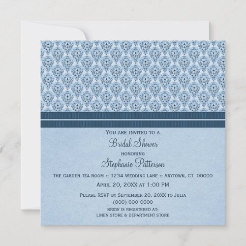 Blue Dramatic Damask Bridal Shower Invite