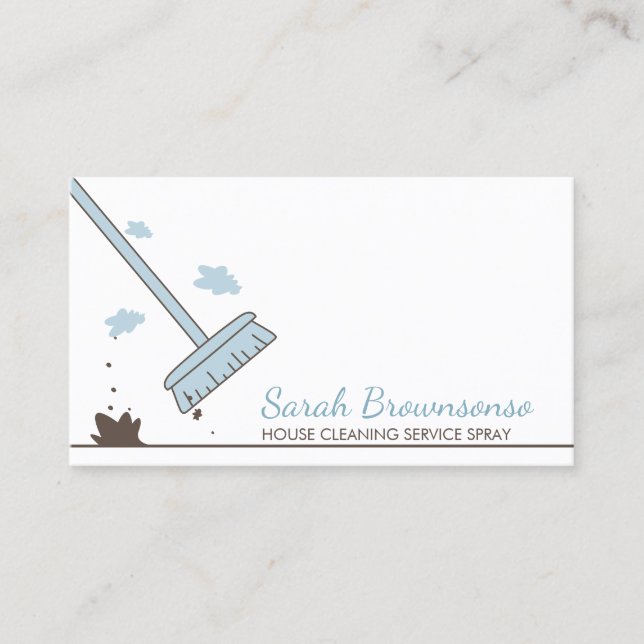 Blue Drawing Cleaner House Cleaning Service Business Card (Front)