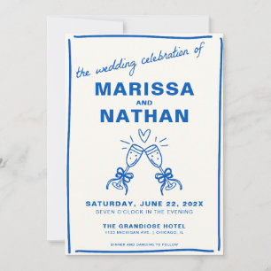 Blue Drawn Together Toast Photo Wedding Invitation