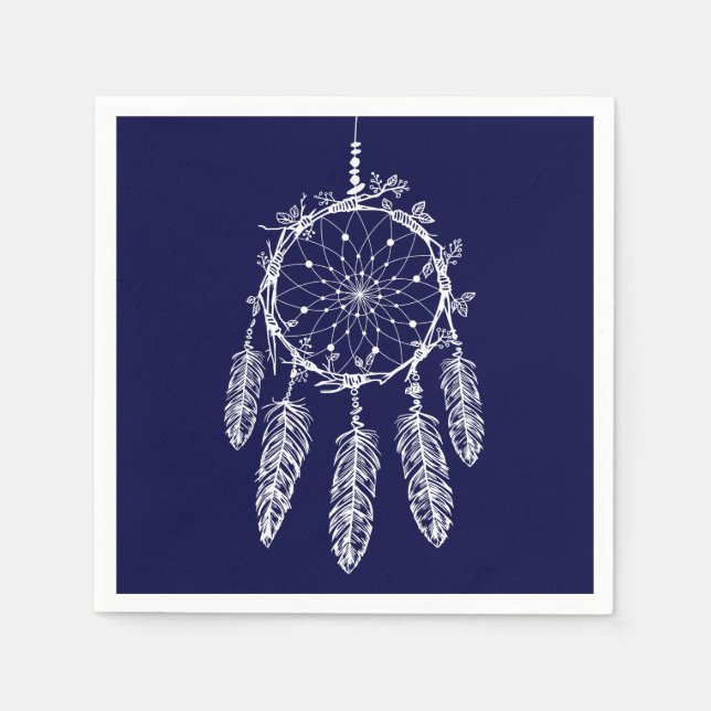 Blue Dream Catcher Native American Wedding Party Napkins (Front)