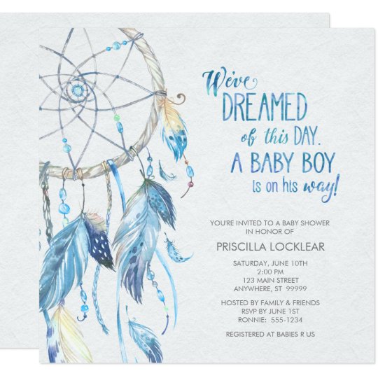 Blue Dreamcatcher Baby Shower Invitation Zazzle Com