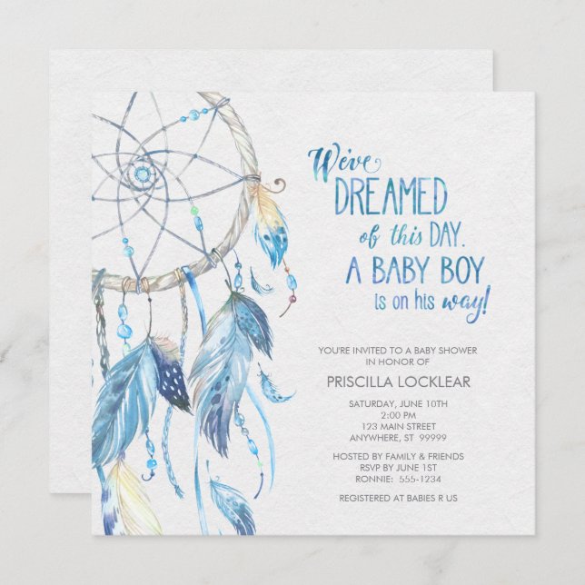 Blue Dreamcatcher Baby Shower Invitation (Front/Back)