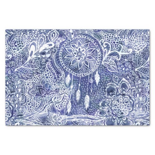 Blue dreamcatcher feathers floral illustration tissue paper