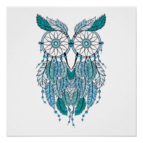 blue dreamcatcher owl poster
