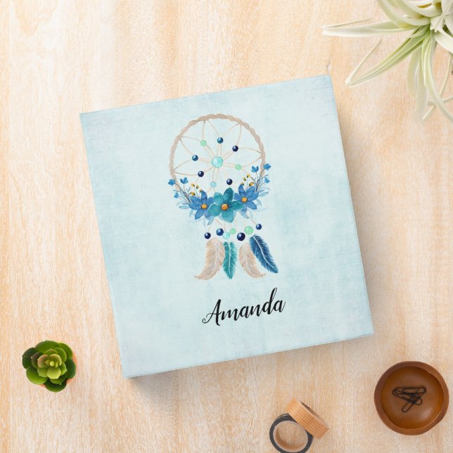 Blue Dreamcatcher Stylish Boho Design 3 Ring Binder (In Situ)