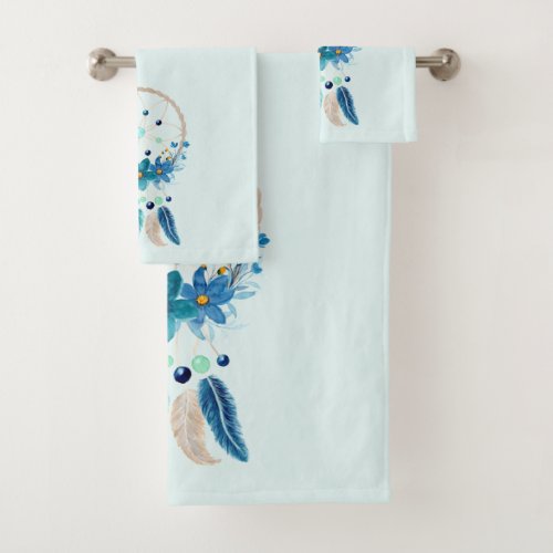 Blue Dreamcatcher Stylish Boho Design Bath Towel Set