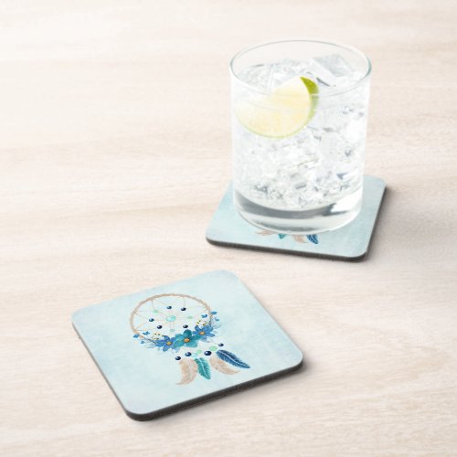 Blue Dreamcatcher Stylish Boho Design Beverage Coaster