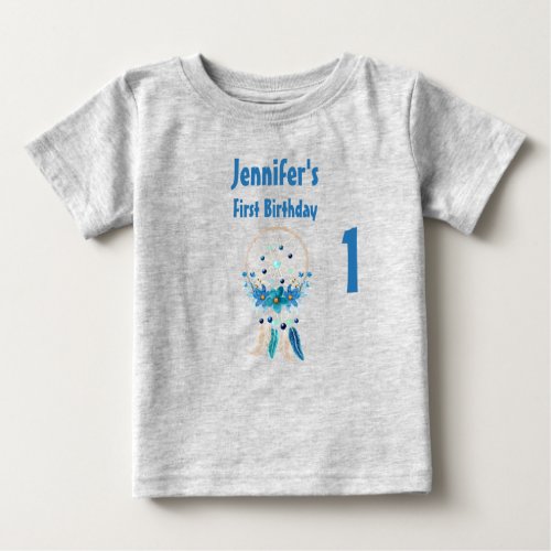 Blue Dreamcatcher Stylish Boho Design Birthday Baby T_Shirt