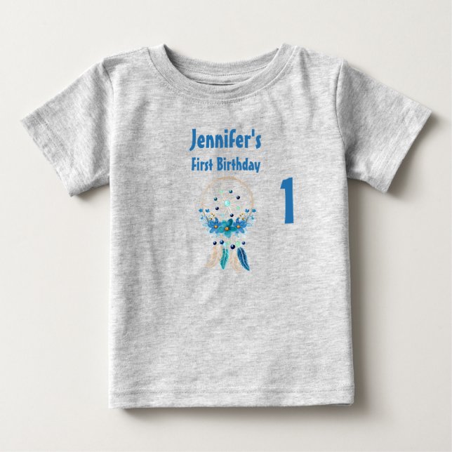 Blue Dreamcatcher Stylish Boho Design Birthday Baby T-Shirt (Front)