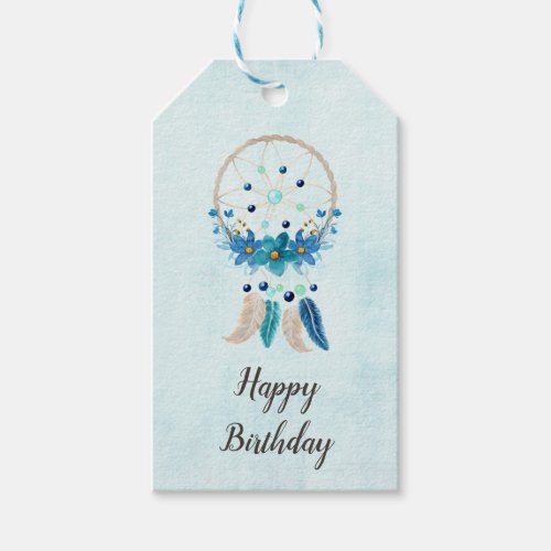 Blue Dreamcatcher Stylish Boho Design Birthday Gift Tags