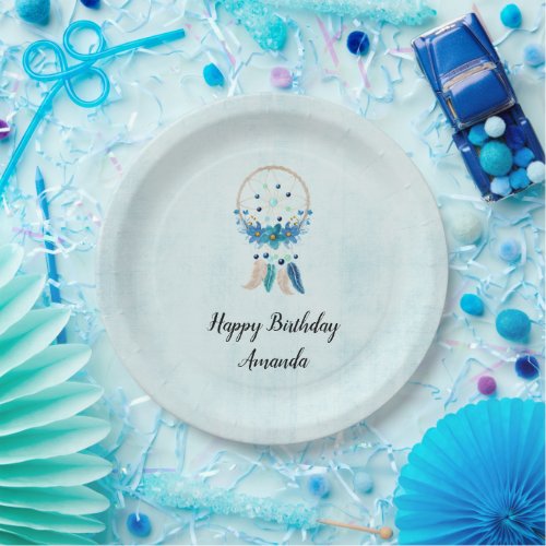 Blue Dreamcatcher Stylish Boho Design Birthday Paper Plates