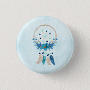 Blue Dreamcatcher Stylish Boho Design Button