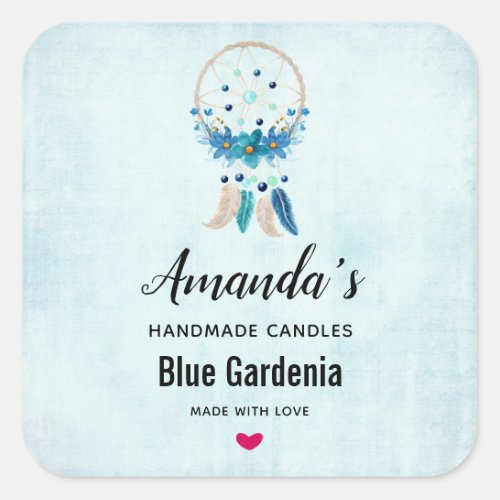 Blue Dreamcatcher Stylish Boho Design Candle Square Sticker
