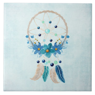 Blue Dreamcatcher Stylish Boho Design Ceramic Tile
