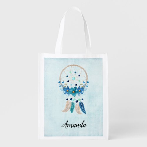 Blue Dreamcatcher Stylish Boho Design Grocery Bag