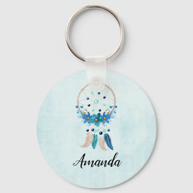 Blue Dreamcatcher Stylish Boho Design Keychain (Front)