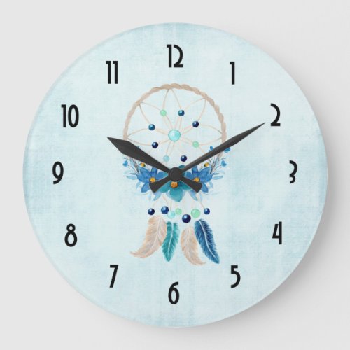 Blue Dreamcatcher Stylish Boho Design Large Clock
