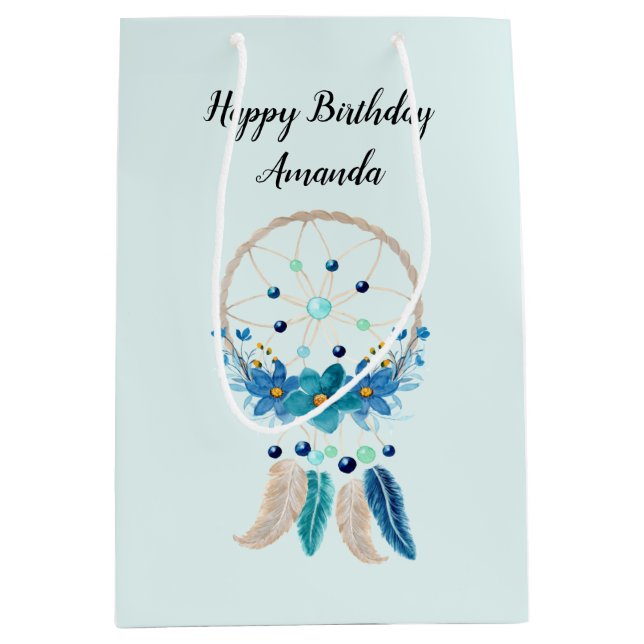Blue Dreamcatcher Stylish Boho Design Medium Gift Bag (Front)