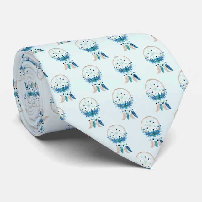 Blue Dreamcatcher Stylish Boho Design Neck Tie (Rolled)