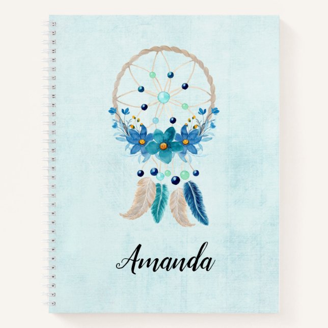 Blue Dreamcatcher Stylish Boho Design Notebook (Front)