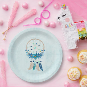 Blue Dreamcatcher Stylish Boho Design Paper Plates
