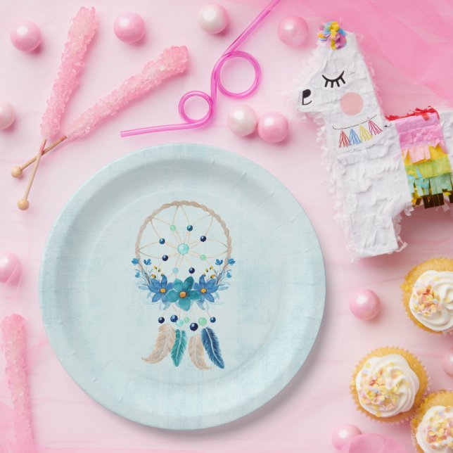 Blue Dreamcatcher Stylish Boho Design Paper Plates (Party)