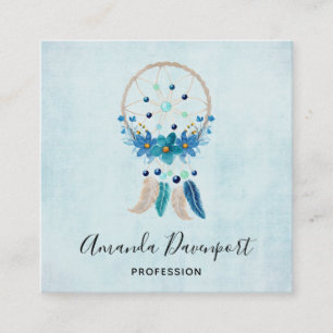 Blue Dreamcatcher Stylish Boho Design Square Business Card