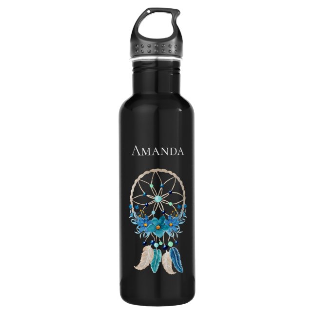 Blue Dreamcatcher Stylish Boho Design Stainless Steel Water Bottle (Front)