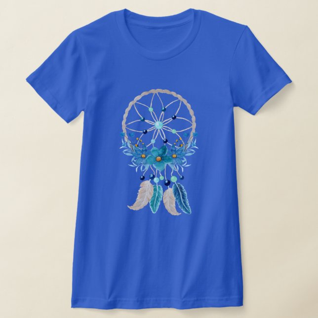 Blue Dreamcatcher Stylish Boho Design T-Shirt (Laydown)