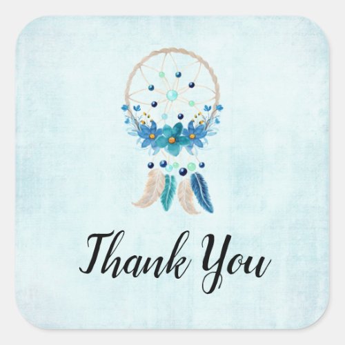 Blue Dreamcatcher Stylish Boho Design Thank You Square Sticker