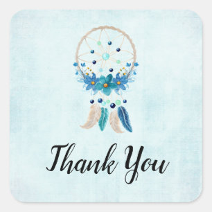 Blue Dreamcatcher Stylish Boho Design Thank You Square Sticker