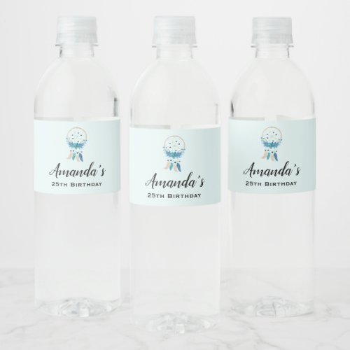 Blue Dreamcatcher Stylish Boho Design Water Bottle Label
