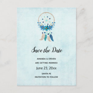 Blue Dreamcatcher Stylish Boho Save the Date Invitation Postcard