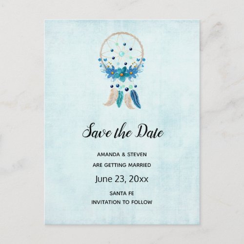 Blue Dreamcatcher Stylish Boho Save the Date Invitation Postcard