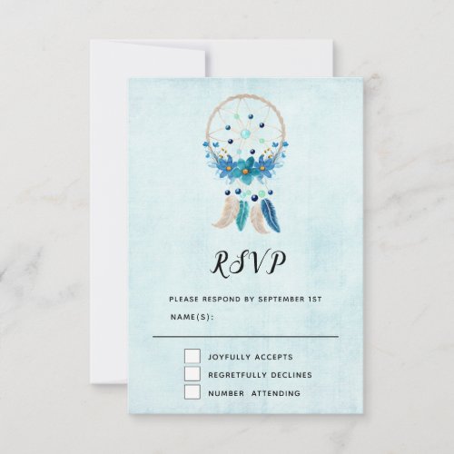 Blue Dreamcatcher with Flowers  Feathers RSVP Card