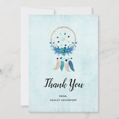 Blue Dreamcatcher with Flowers  Feathers Thank You Card