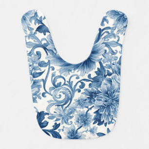 Blue Dreams   Floral Watercolor Chinoiserie Baby Bib