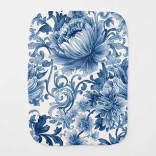 Blue Dreams   Floral Watercolor Chinoiserie Baby Burp Cloth