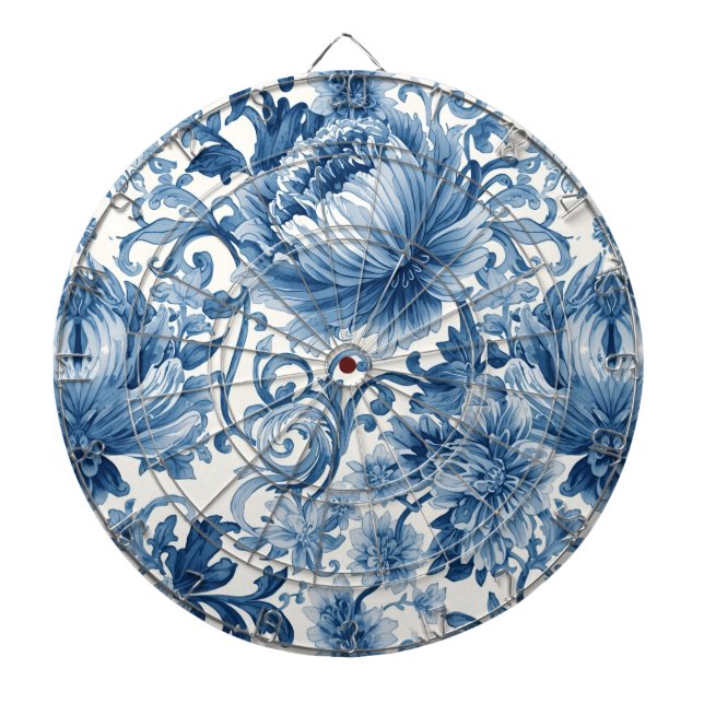 Blue Dreams | Floral Watercolor Chinoiserie Dart Board (Front)