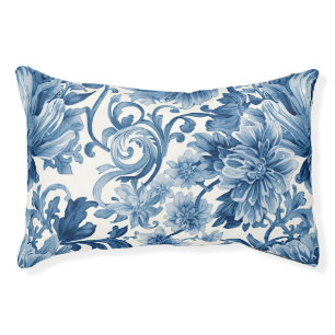 Blue Dreams   Floral Watercolor Chinoiserie Pet Bed