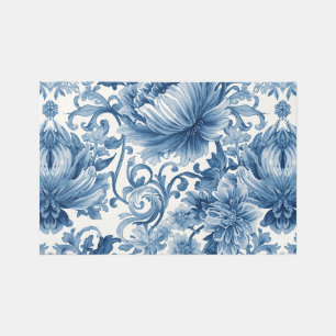 Blue Dreams   Floral Watercolor Chinoiserie Rug