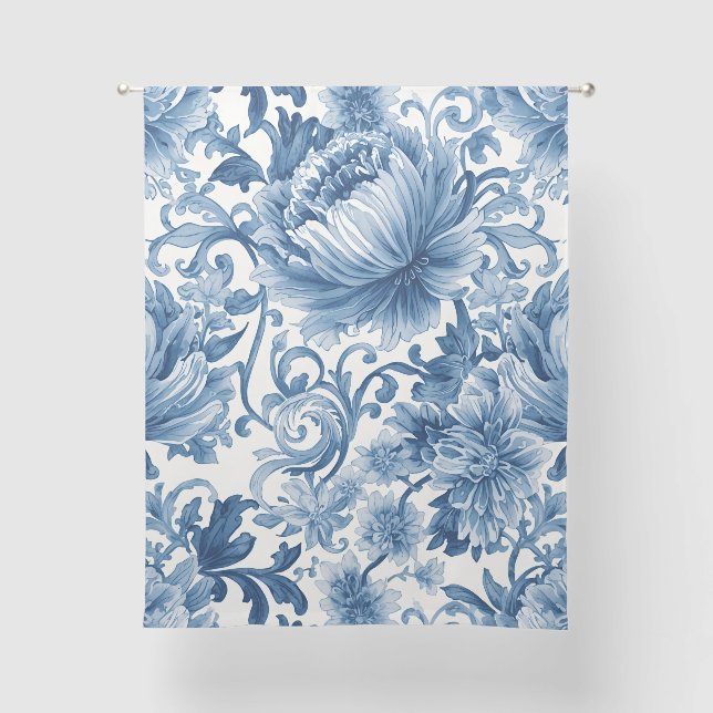 Blue Dreams | Floral Watercolor Chinoiserie Sheer Curtains (Front)